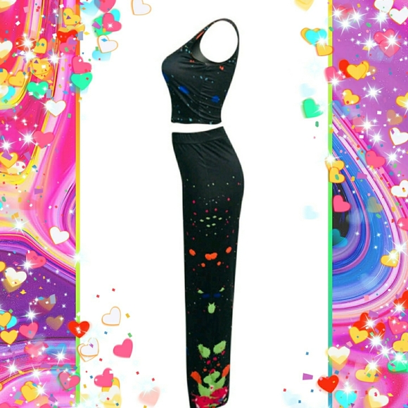 ‼️CLEARANCE PRICE FIRM‼️Multi Color Print Top and Wide Leg Pant Set❤ - Picture 4 of 5